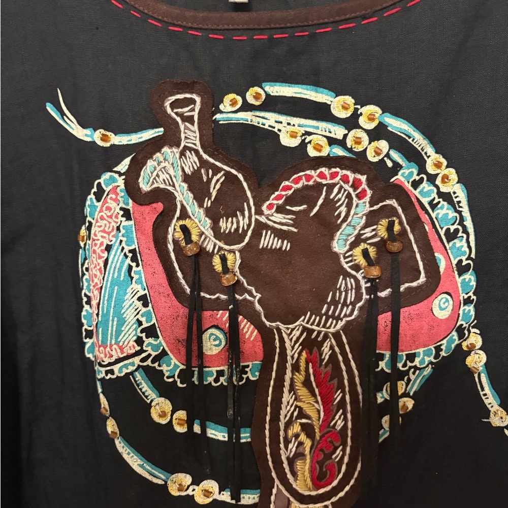 Double D Ranch Black and Brown Embroidered Top